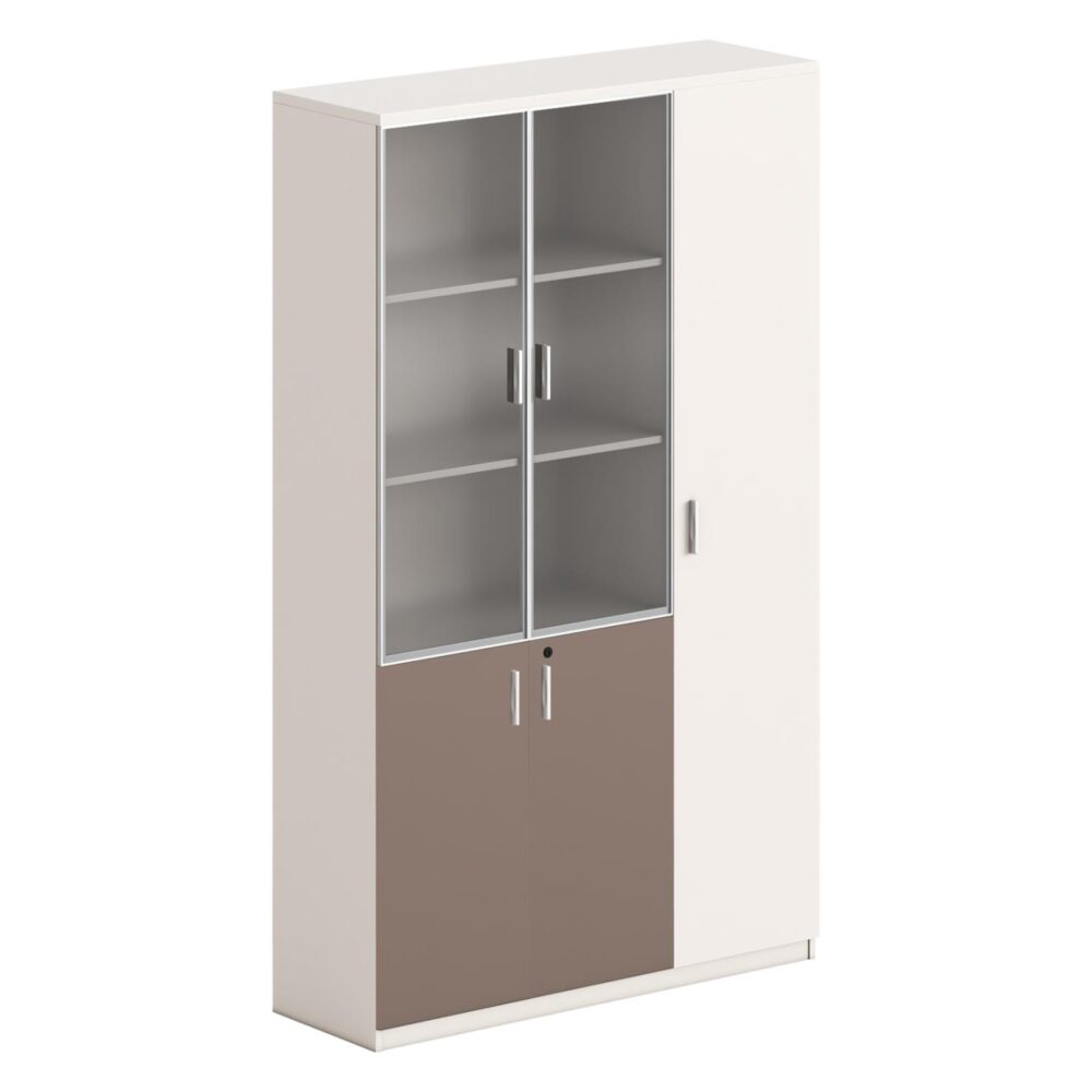 Βιβλιοθήκη - Ντουλάπι C18280 Σειρά NEWLINE Μελαμίνη Λευκό - Ανοιχτό Καφέ -Γυαλί 120x40x200Υεκ.