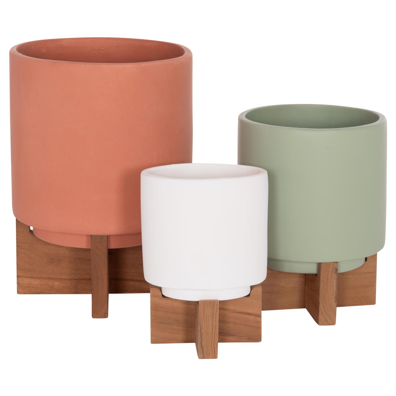 Σετ Γλάστρες 3τεμ. με Teak Βάσεις TANTI C4685 Fiber Cement σε 3 χρώματα