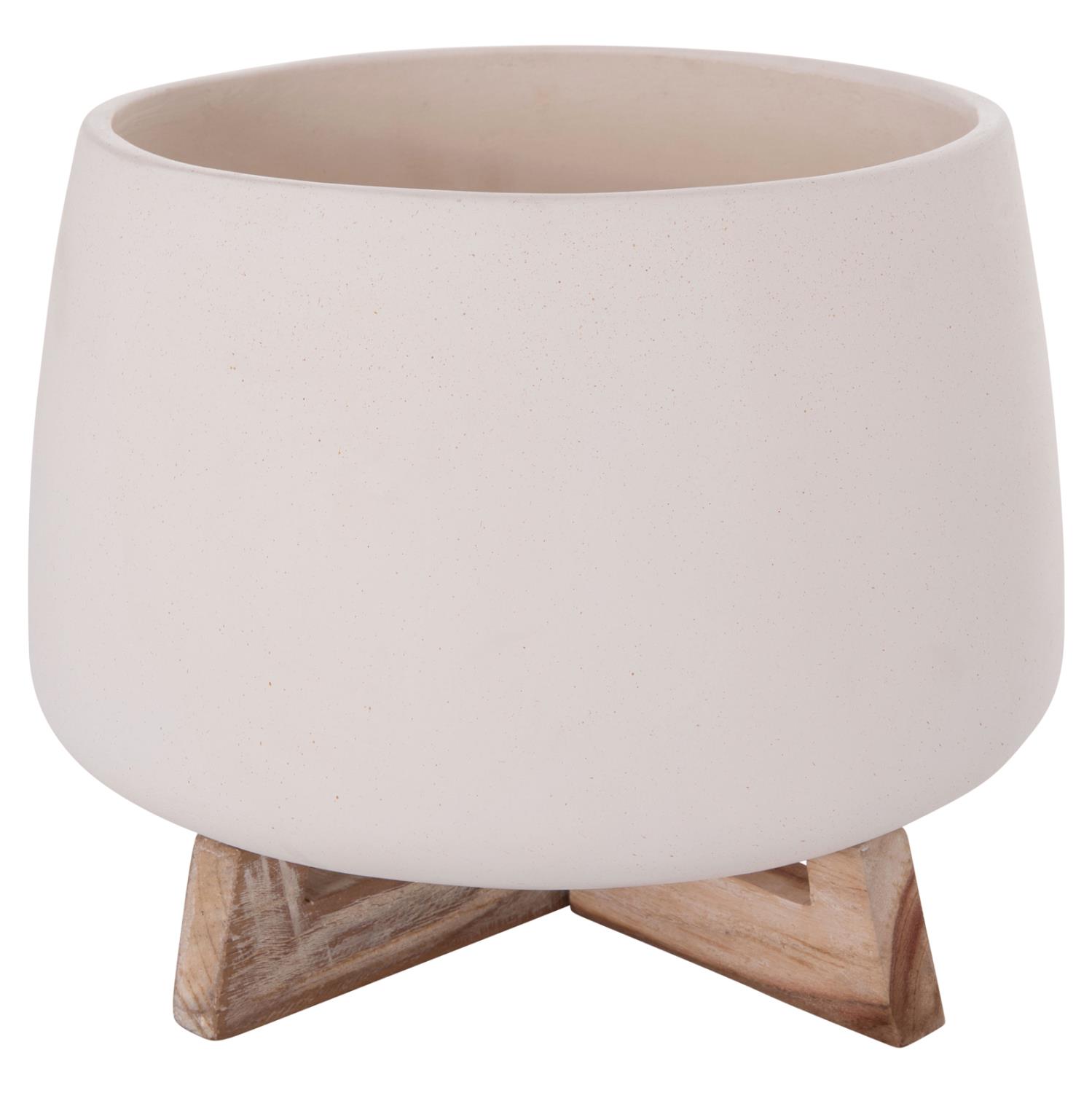 Γλάστρα Εσωτερικού χώρου FRELLO C4674.02L Λευκό Fiber Cement - Teak Βάση 29x29x23,5Υεκ.