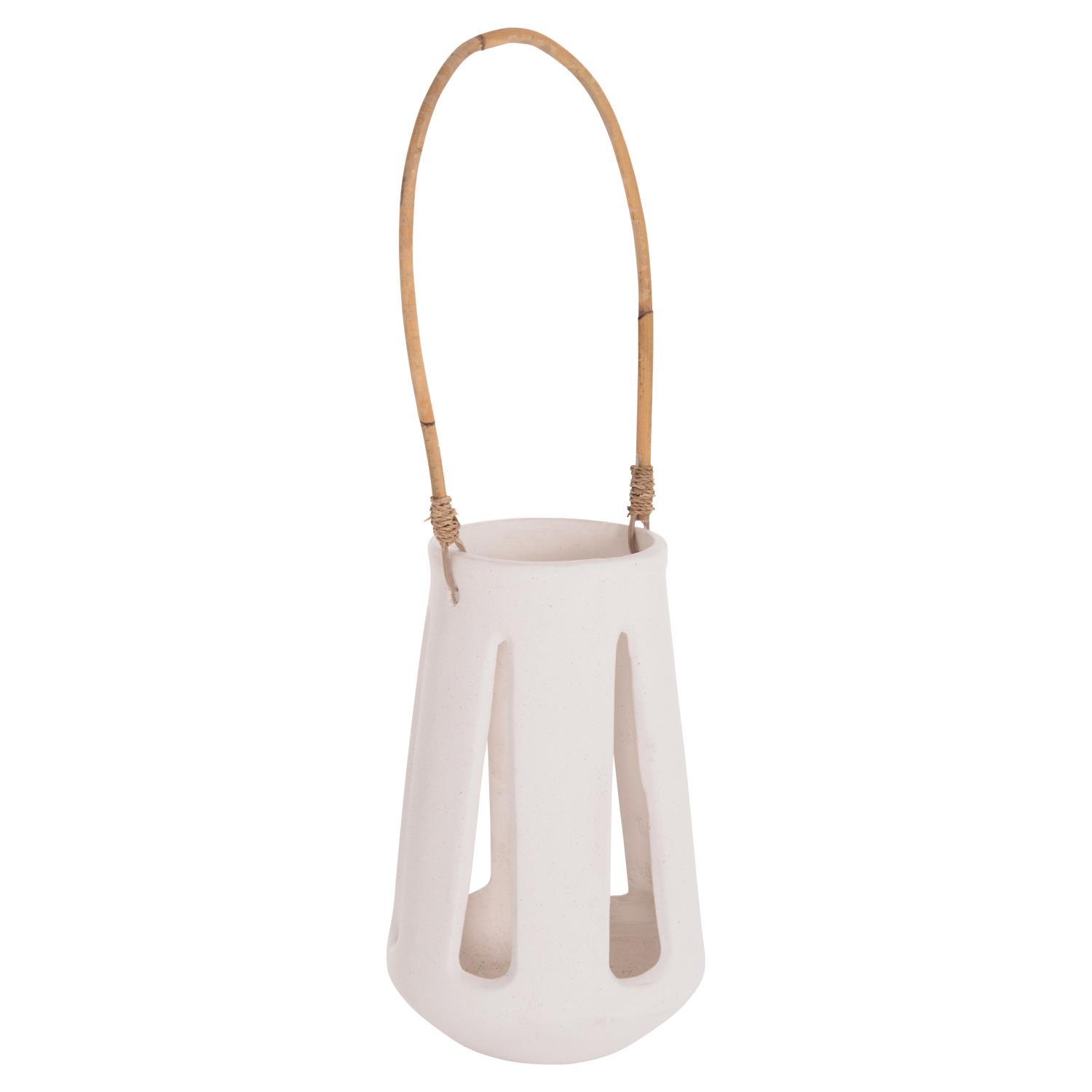 Διακοσμητικό Φανάρι Επιτραπέζιο ERANTYL C4696.02L Λευκό Fiber Cement & Rattan Φ17x27Yεκ.