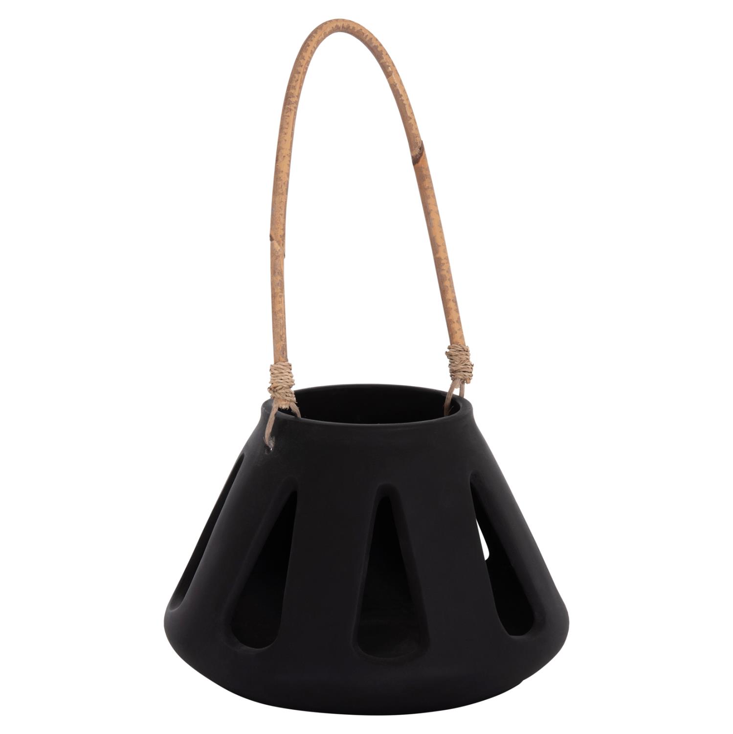 Διακοσμητικό Φανάρι Επιτραπέζιο ERANTYL C4696.01S Μαύρο Fiber Cement & Rattan Φ25x17Yεκ.