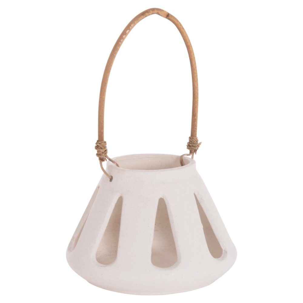 Διακοσμητικό Φανάρι Επιτραπέζιο ERANTYL C4696.02S Λευκό Fiber Cement & Rattan Φ25x17Yεκ.