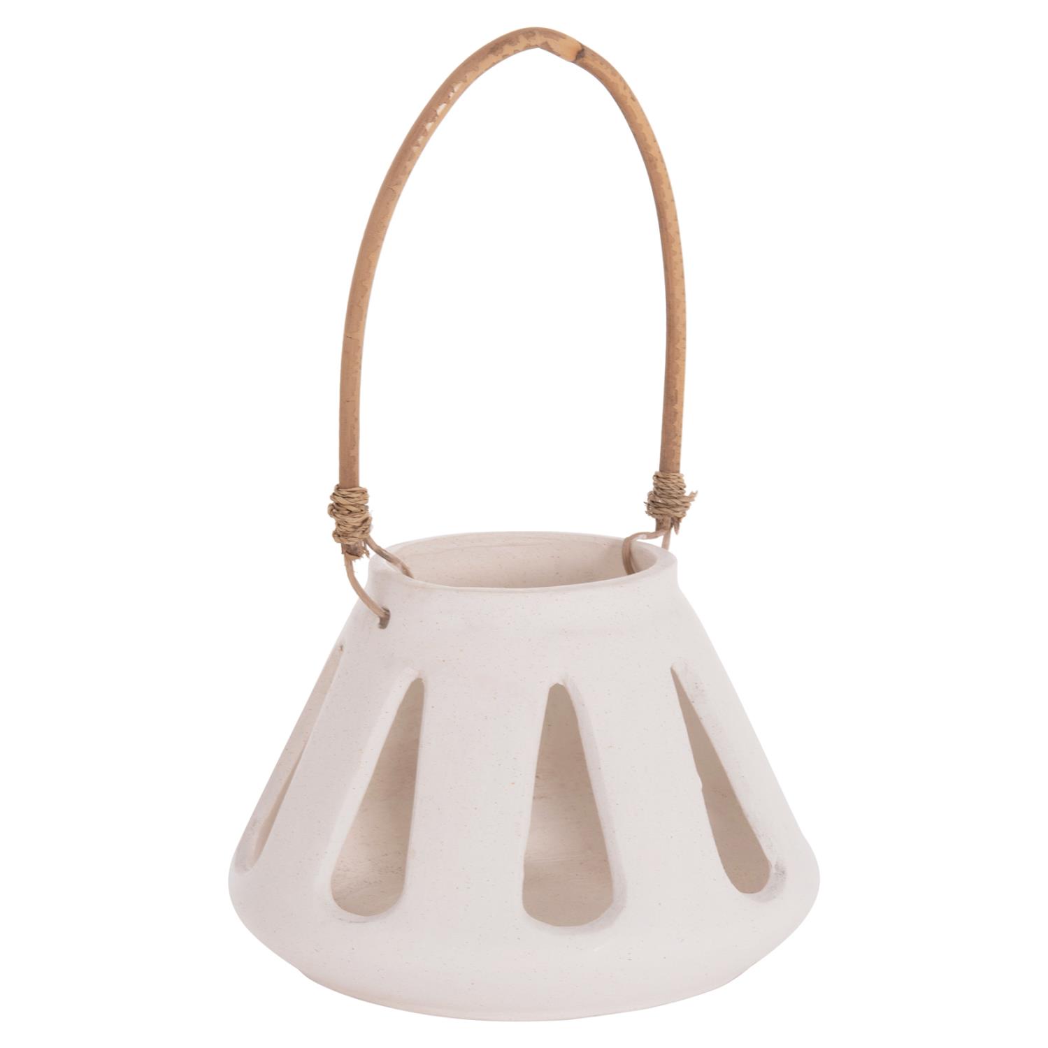 Διακοσμητικό Φανάρι Επιτραπέζιο ERANTYL C4696.02S Λευκό Fiber Cement & Rattan Φ25x17Yεκ.