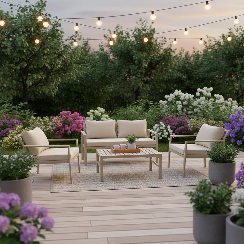 Σετ Σαλόνι Κήπου Gardenly 4τμχ αλουμίνιο σε απόχρωση cappuccino με μπεζ μαξιλάρια