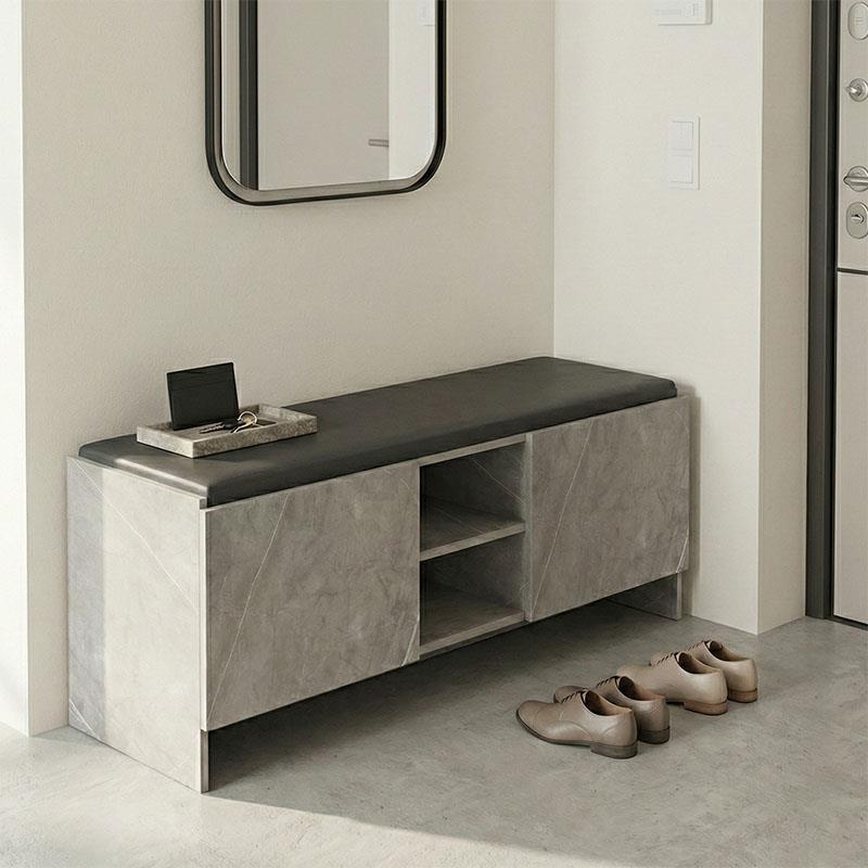 Παπουτσοθήκη-σκαμπό Zulla γκρι μπεζ εφέ μαρμάρου-μαύρο 110x37x43εκ Παπουτσοθήκη-σκαμπό Zulla γκρι μπεζ εφέ μαρμάρου-μαύρο 110x37x43εκ