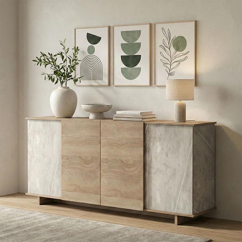 Μπουφές Zafore sonoma με γκρι-μπεζ όψη μαρμάρου 180x45x80εκ Μπουφές Zafore sonoma με γκρι-μπεζ όψη μαρμάρου 180x45x80εκ