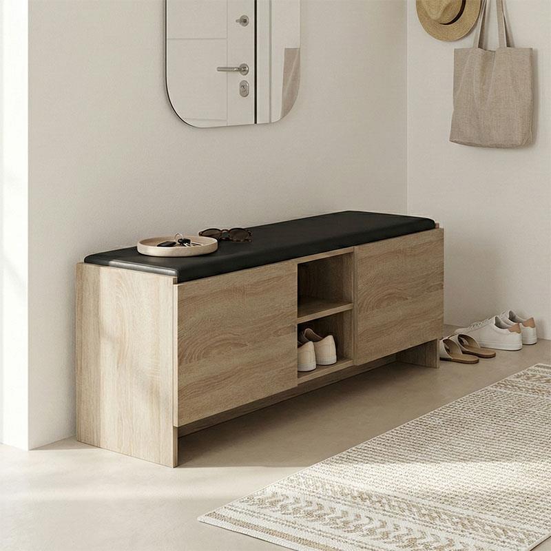 Παπουτσοθήκη-σκαμπό Zulla sonoma-μαύρο 110x37x43εκ