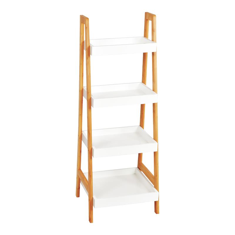 Ραφιέρα δαπέδου Leby μπαμπού-mdf σε λευκή-φυσική απόχρωση 35x34x98εκ