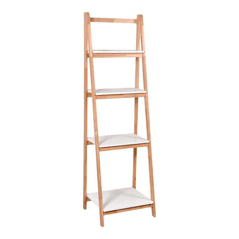 Ραφιέρα δαπέδου Benwen πτυσσόμενη rubberwood-mdf σε λευκή-φυσική απόχρωση 42x34.5x140εκ