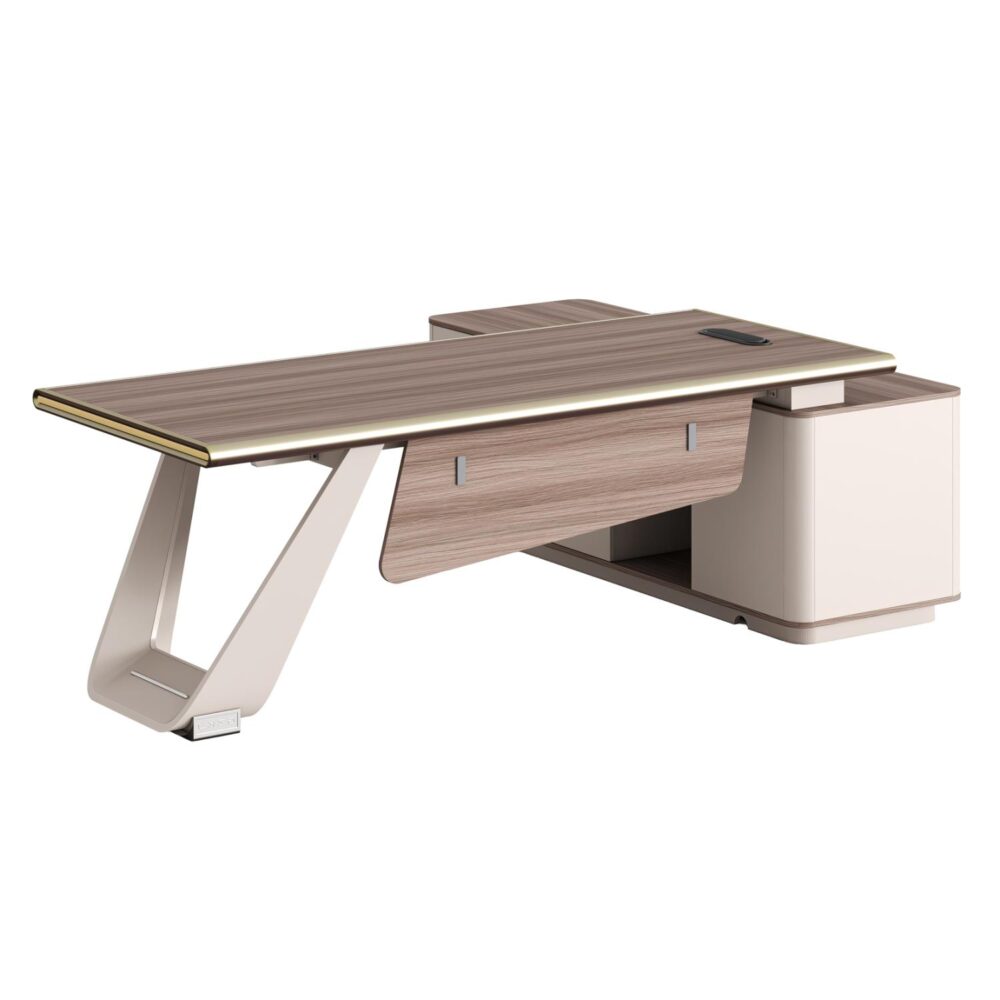 Γραφείο Γωνιακό SUPERON C2139L Μελαμίνη σε Φυσικό - Μπέζ Μεταλλικό πόδι 240x180x76Υεκ