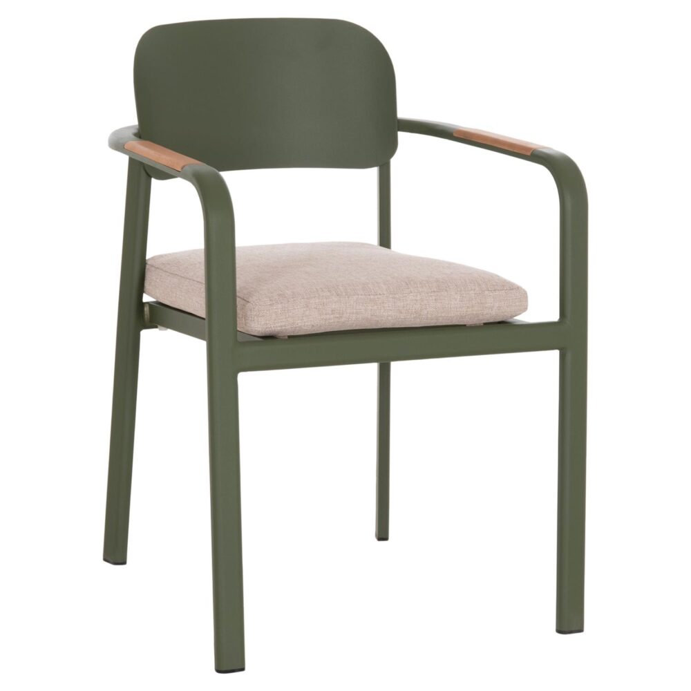Καρέκλα Πολυθρόνα ELARA C6414.06 Πράσινο Αλουμίνιο - Μπέζ Ύφασμα - Ξύλο Teak 56x62x78Υεκ.