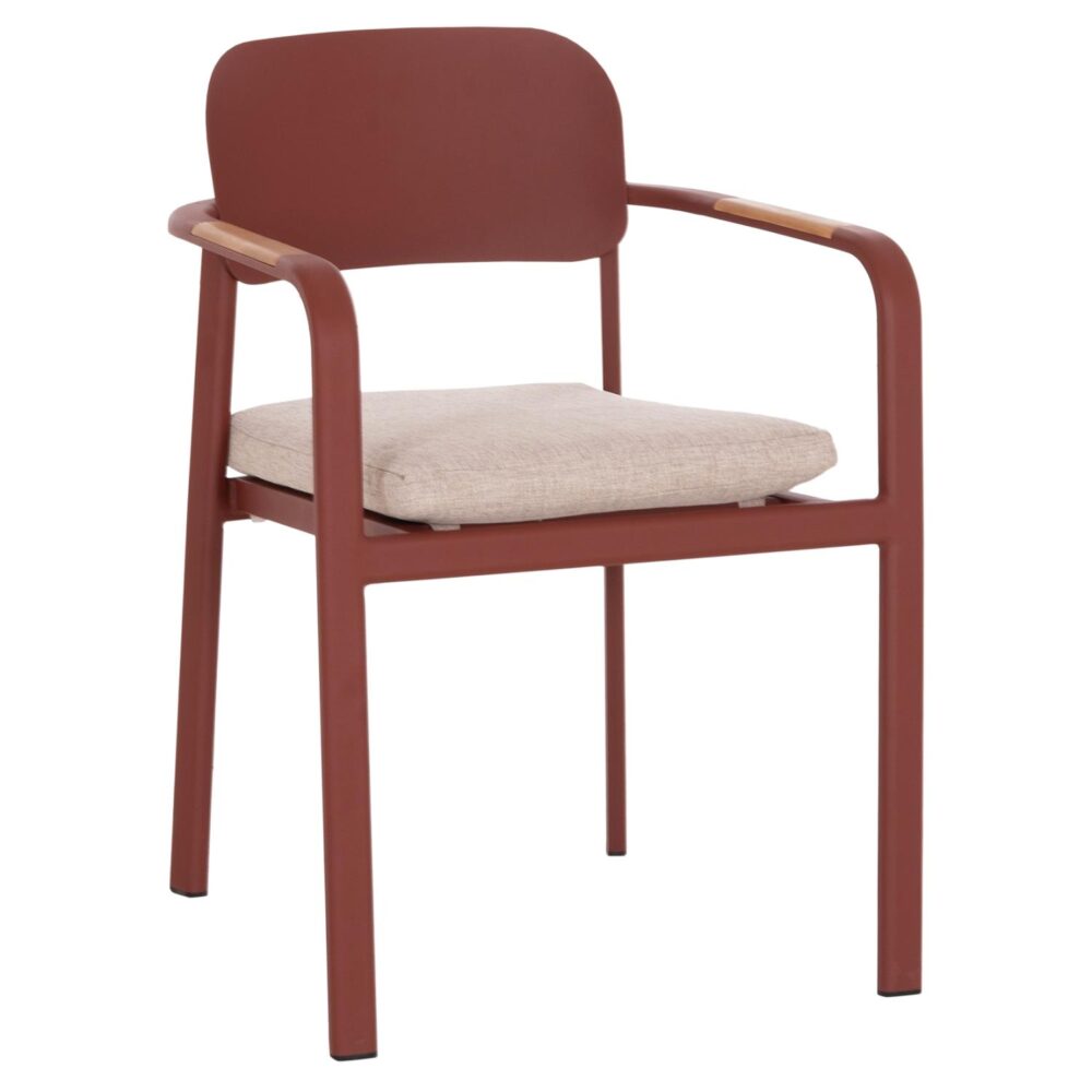 Καρέκλα Πολυθρόνα ELARA C6414.07 Κεραμιδί Αλουμίνιο - Μπέζ Ύφασμα - Ξύλο Teak 56x62x78Υεκ.