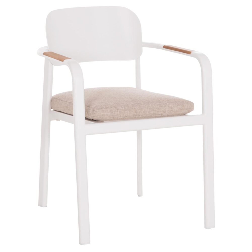 Καρέκλα Πολυθρόνα ELARA C6414.02 Λευκό Αλουμίνιο - Μπέζ Ύφασμα - Ξύλο Teak 56x62x78Υεκ.