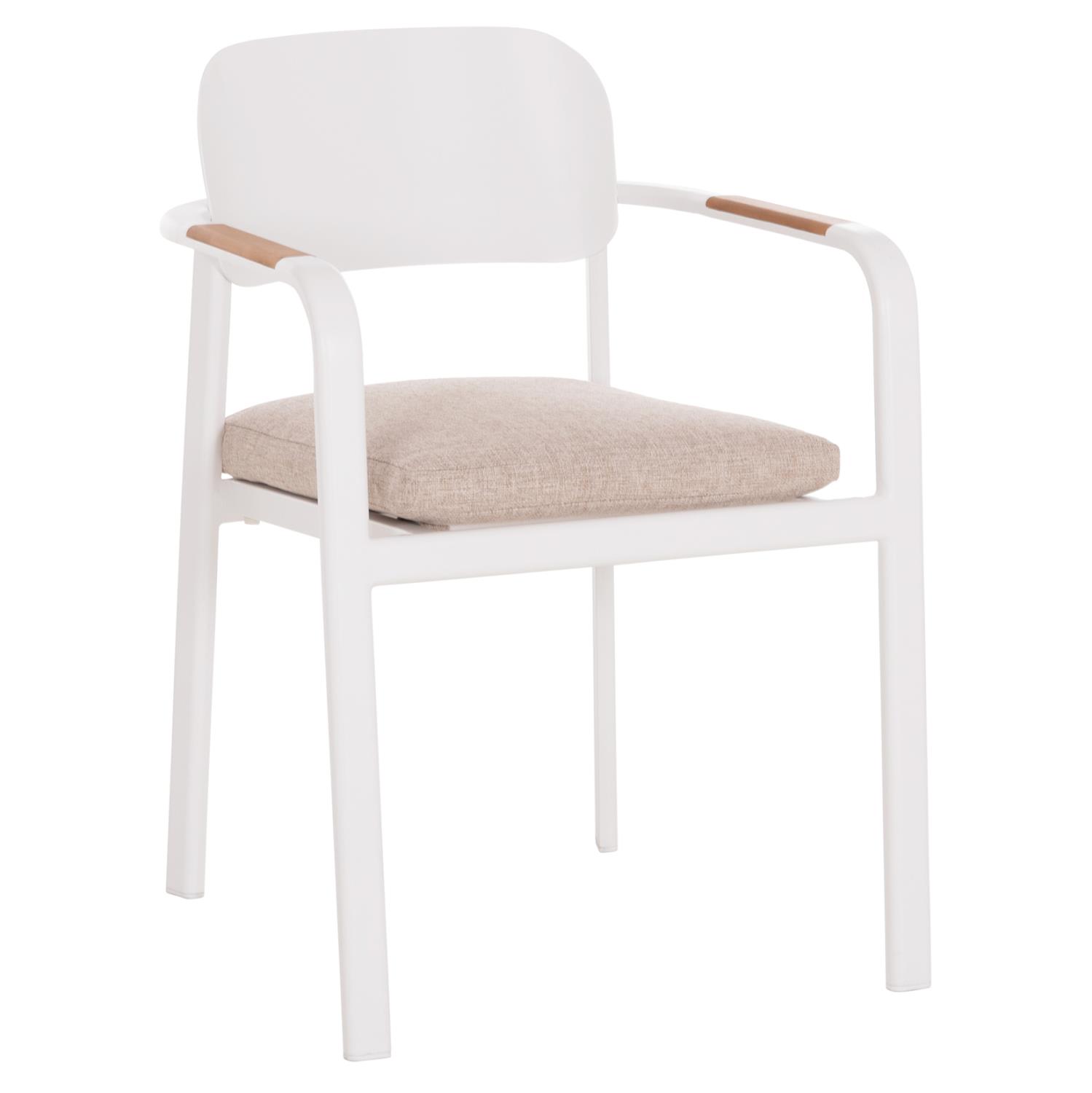 Καρέκλα Πολυθρόνα ELARA C6414.02 Λευκό Αλουμίνιο - Μπέζ Ύφασμα - Ξύλο Teak 56x62x78Υεκ.