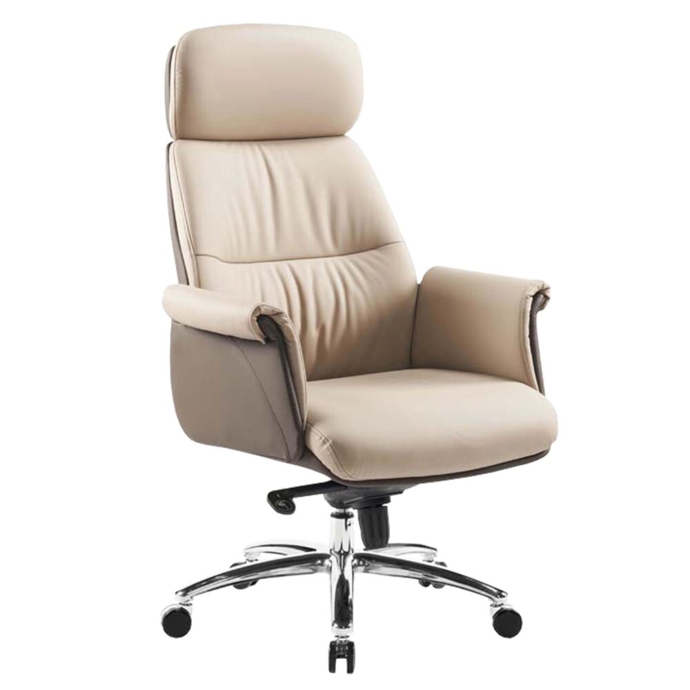 Καρέκλα Γραφείου TOMLIN C18358.02 Μπέζ-Καφέ PU Δέρμα - Βάση Χρωμίου 72x74x128Υεκ.