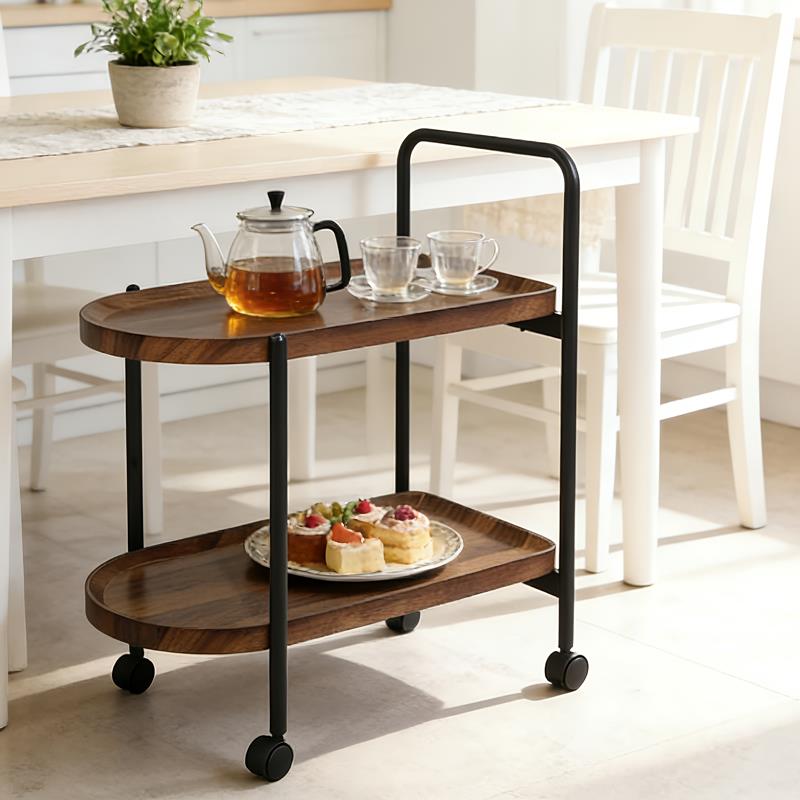 Βοηθητικό τραπεζάκι σαλονιού Whelea τροχήλατο mdf-μέταλλο καρυδί-μαύρο 40x60x69εκ