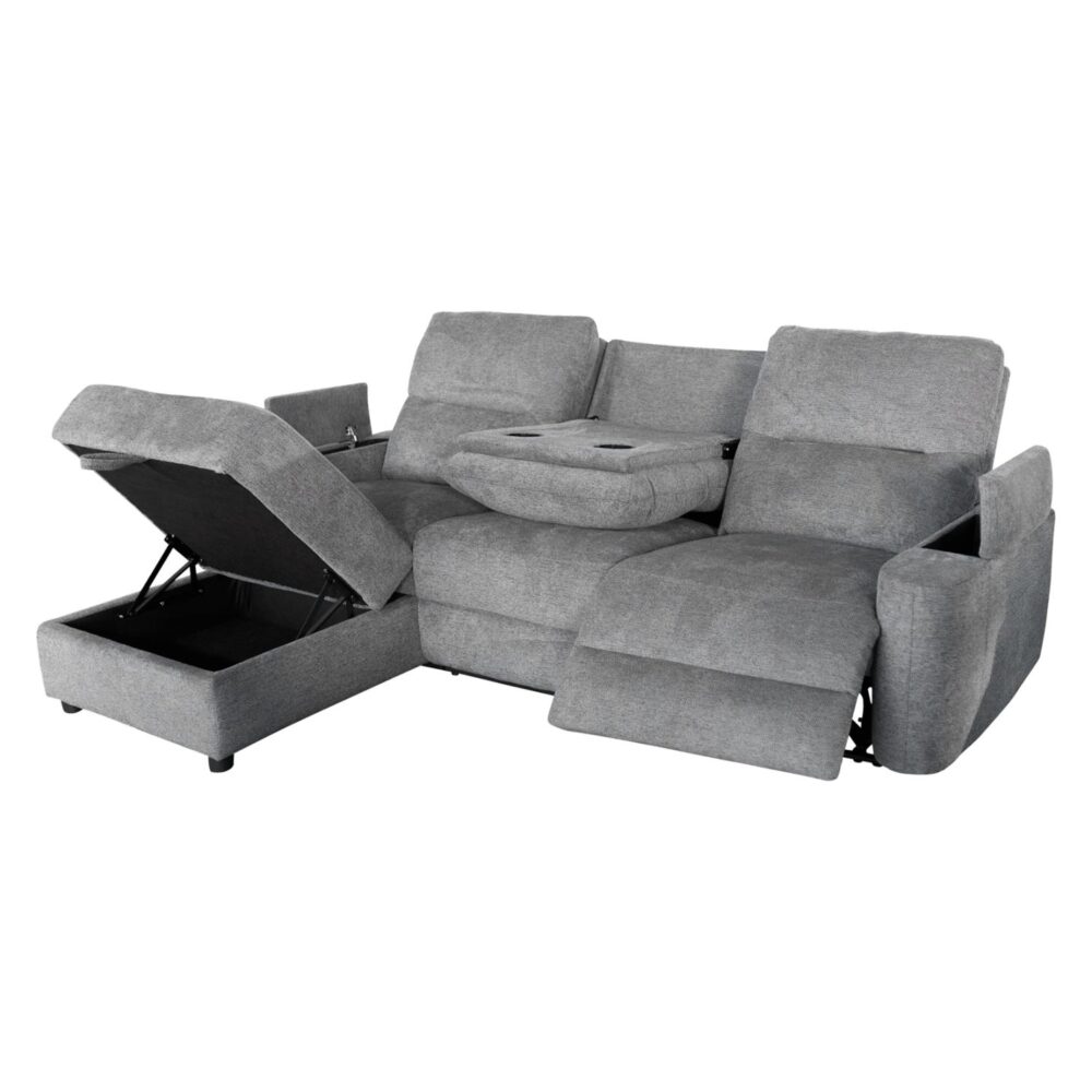 Γωνιακός Καναπές SYNTHIA Αριστερή γωνία με Ανακλίσεις σε Γκρί ύφασμα 246x159x97Υεκ.