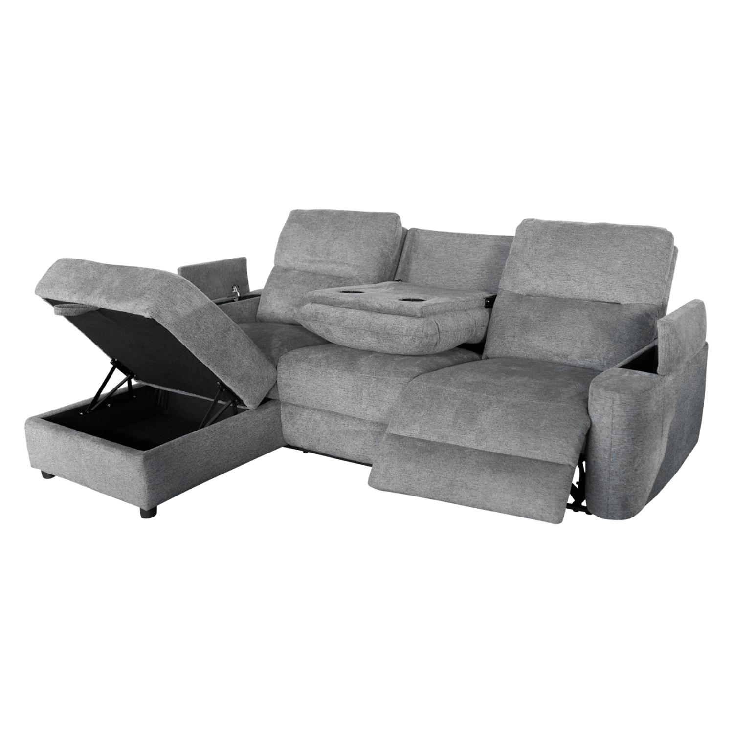 Γωνιακός Καναπές SYNTHIA Αριστερή γωνία με Ανακλίσεις σε Γκρί ύφασμα 246x159x97Υεκ.