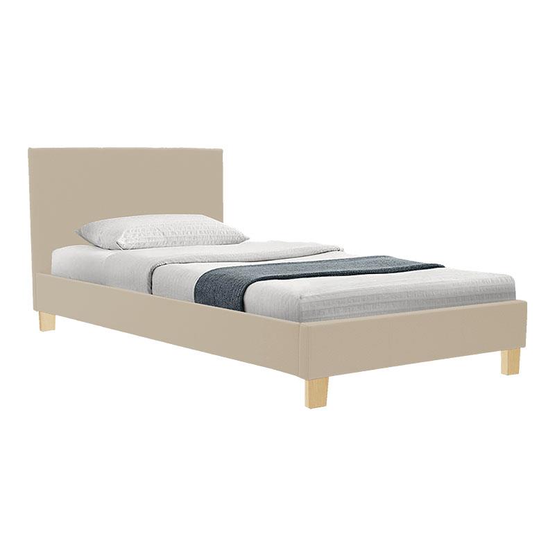 Επενδυμένο κρεβάτι Nevil Μονό ύφασμα εκρού με ξύλινο πόδι σε φυσική απόχρωση 100x200εκ Επενδυμένο κρεβάτι Nevil Μονό ύφασμα εκρού με ξύλινο πόδι σε φυσική απόχρωση 100x200εκ