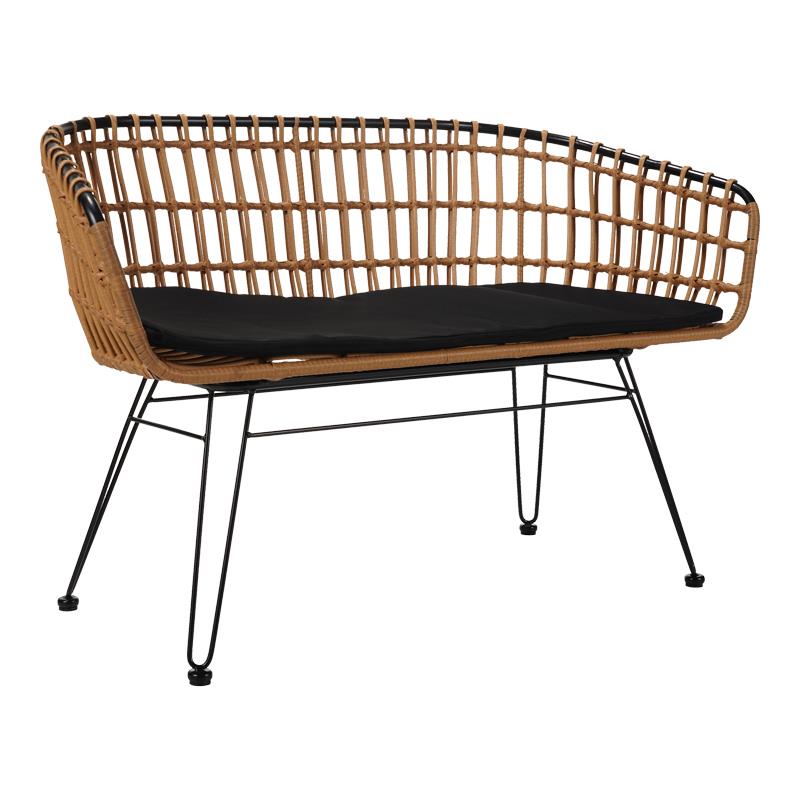 Καναπές 2θέσιος Naoki μέταλλο μαύρο-pe φυσικό 120x55x79εκ