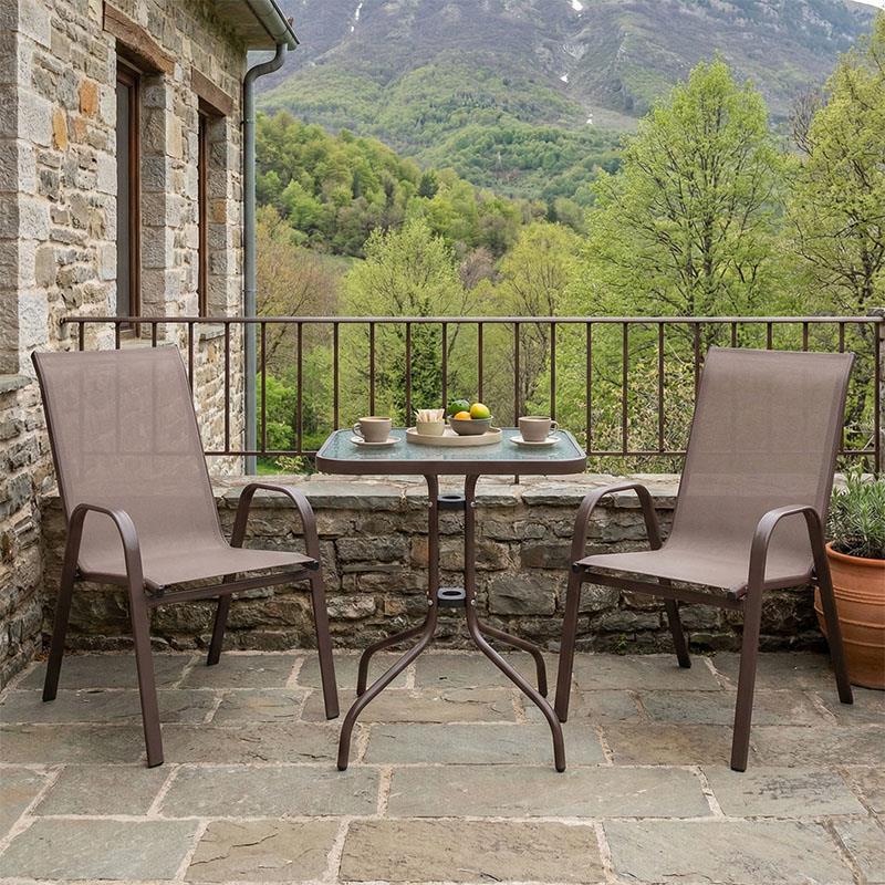 Σετ Τραπεζαρία Watson-Calan 3τεμ μέταλλο-textilene καφέ 60x60x70εκ