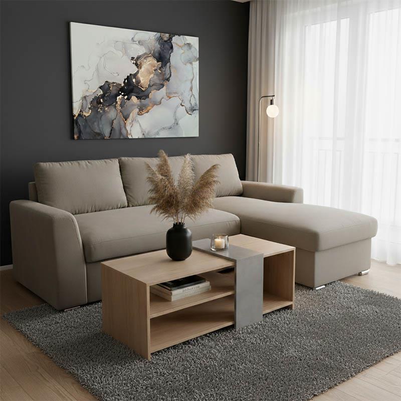 Γωνιακός καναπές-κρεβάτι αριστερή γωνία Belle μπεζ 236x164x88εκ