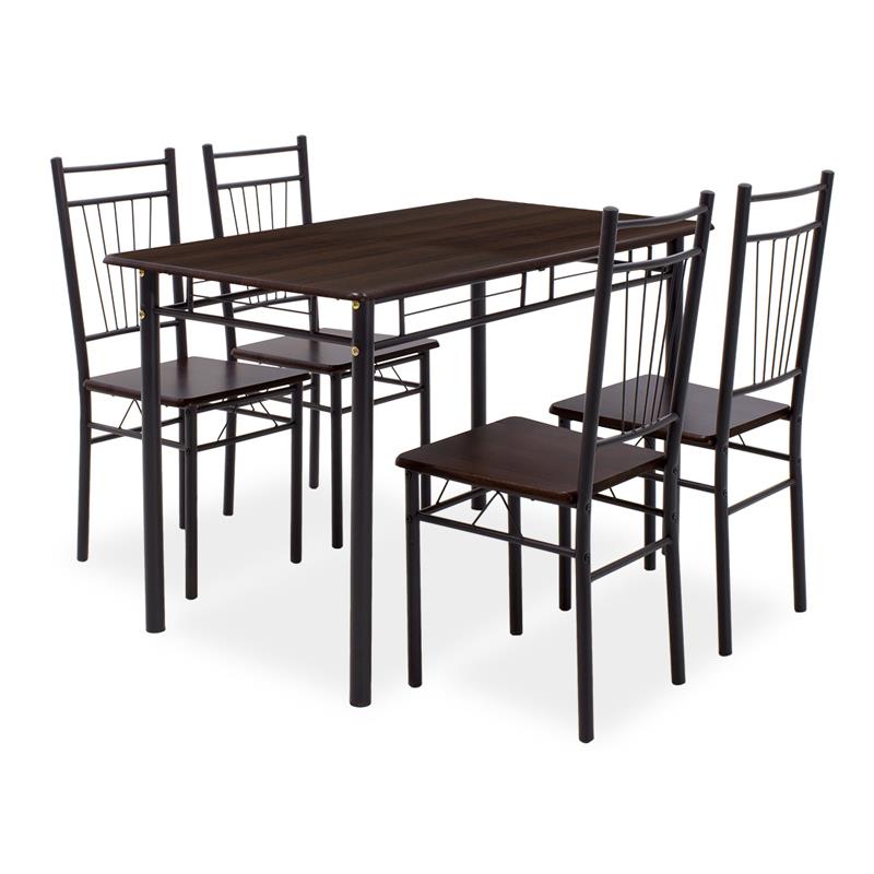 Σετ Τραπεζαρίας Roza 5τμχ χρώμα σκούρο καρυδί - πόδια μαύρο ματ 120x70x75εκ.