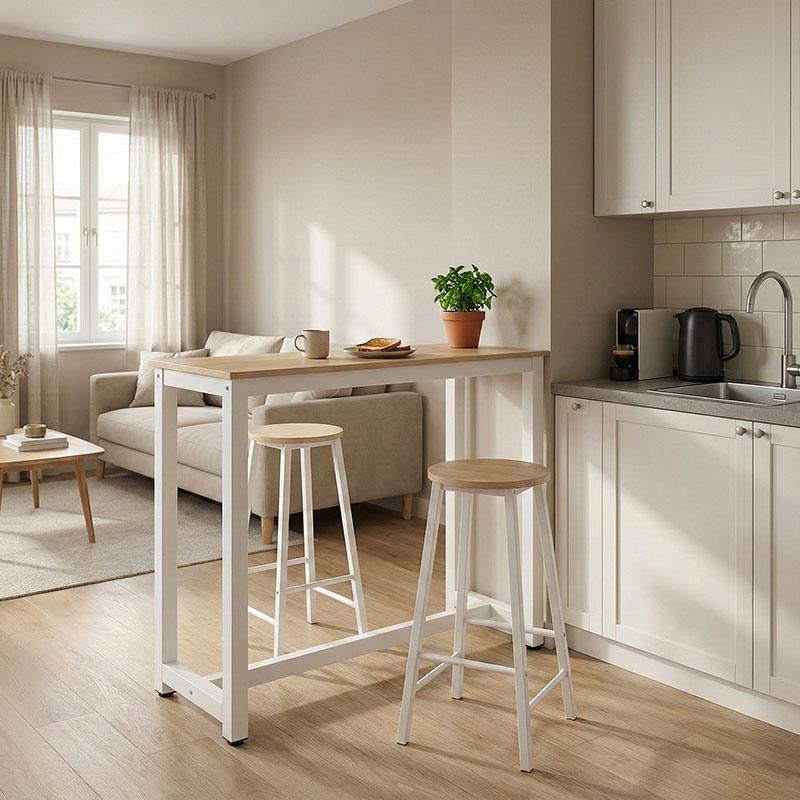 Σετ τραπέζι μπαρ Marle 3τμχ φυσικό-λευκό πόδι 120x40x100εκ