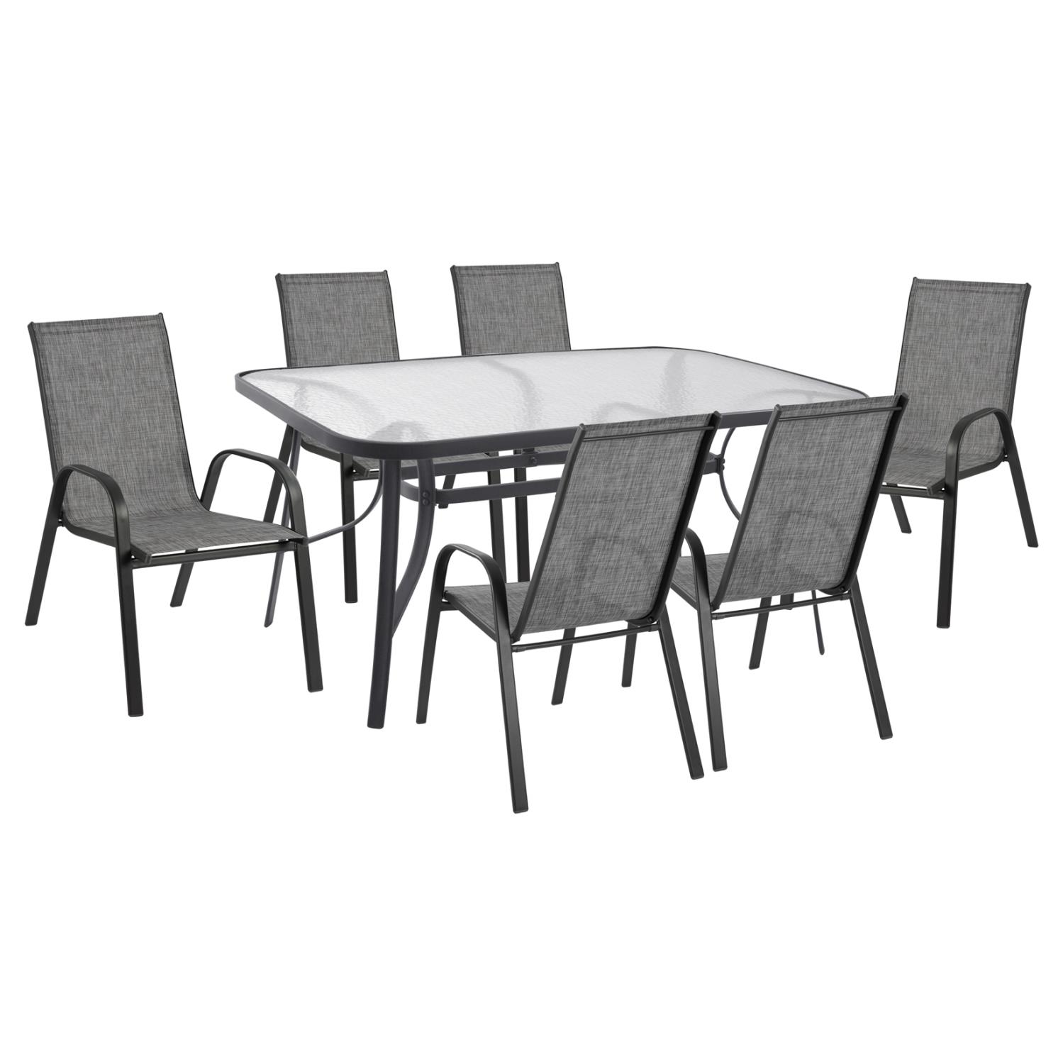 Σετ Κήπου Τραπεζαρία C5206.01 7τεμ Μεταλλικό Γκρί με Τραπέζι 160x90x72 εκ. & 6 Καρέκλες Textline