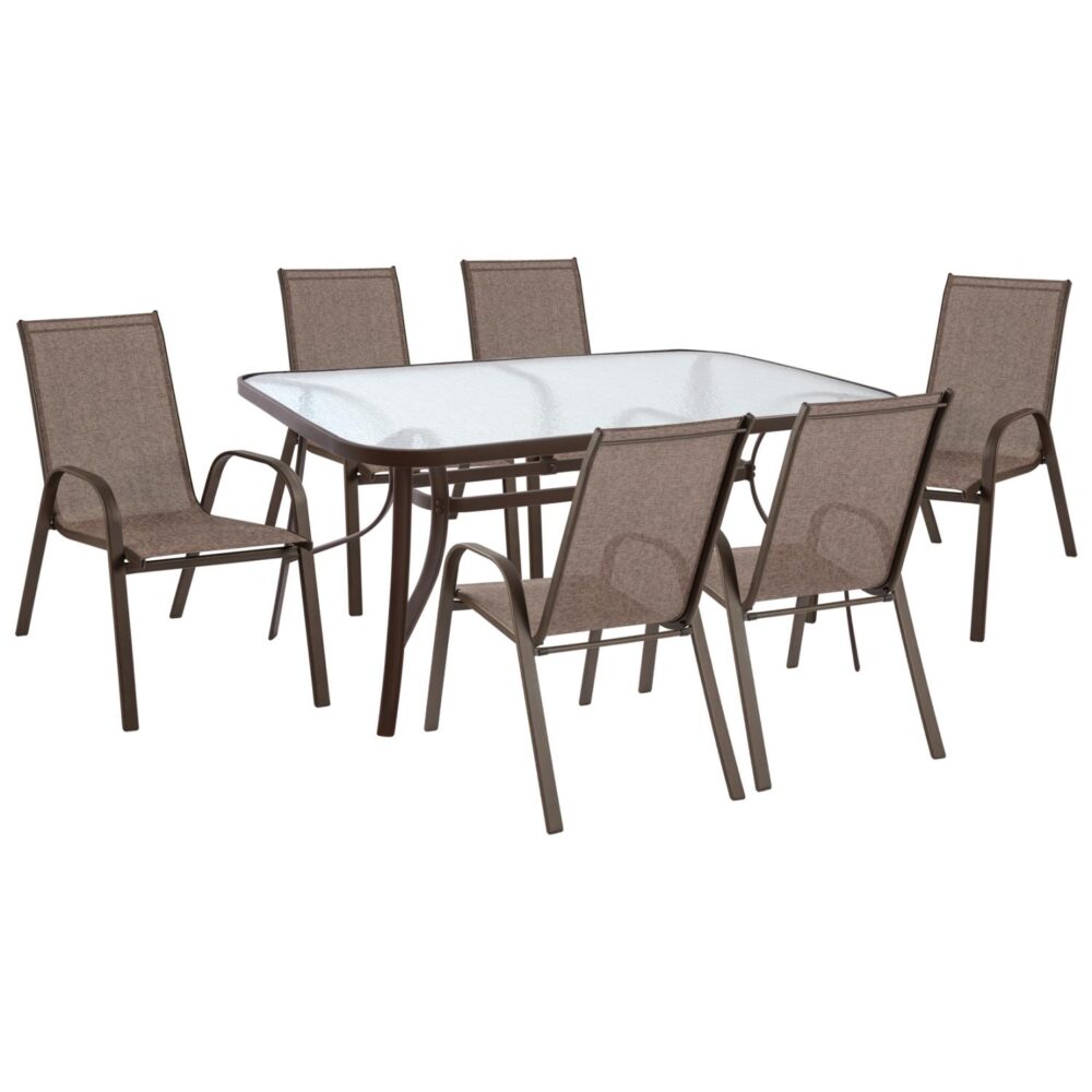 Σετ Κήπου Τραπεζαρία C5206.02 7τεμ Μεταλλικό Καφέ με Τραπέζι 160x90x72 εκ. & 6 Καρέκλες Textline