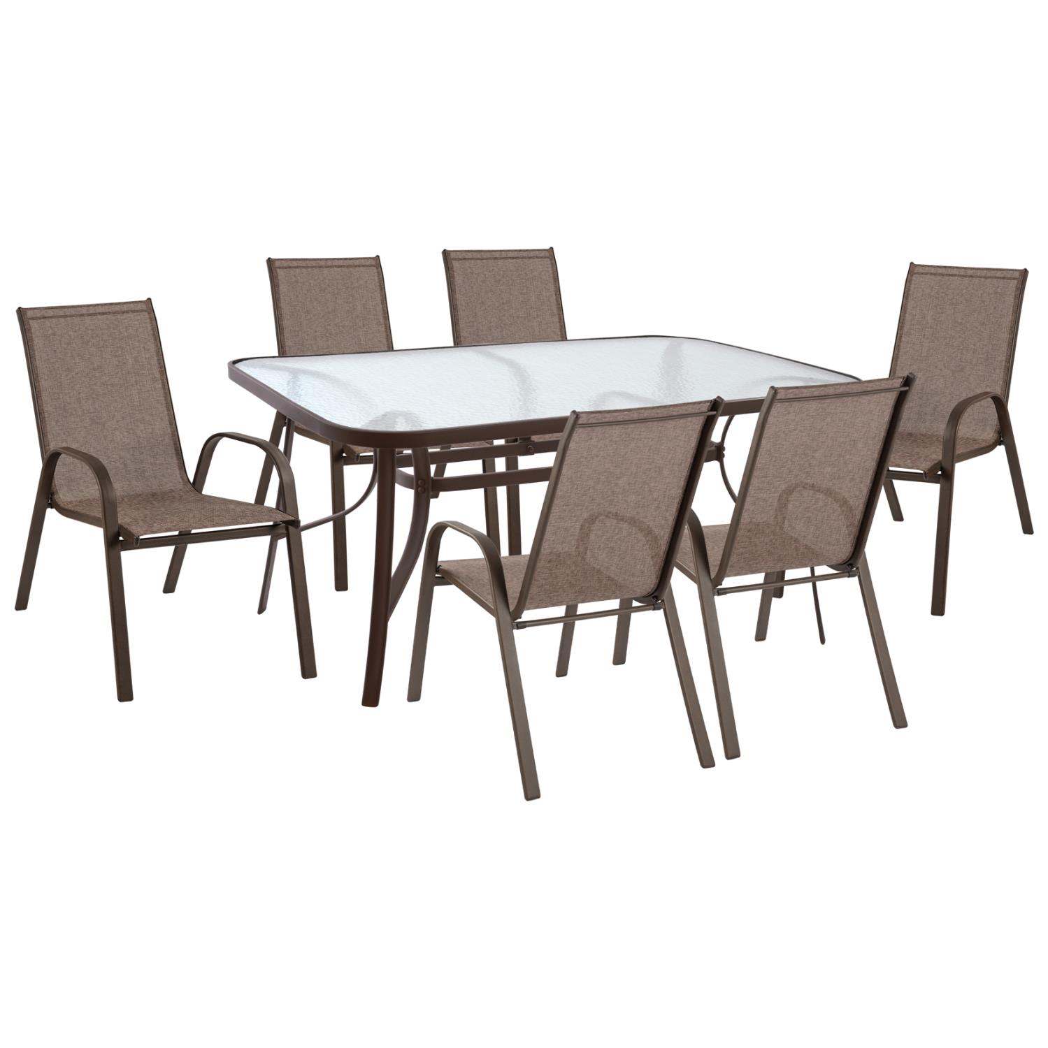 Σετ Κήπου Τραπεζαρία C5206.02 7τεμ Μεταλλικό Καφέ με Τραπέζι 160x90x72 εκ. & 6 Καρέκλες Textline