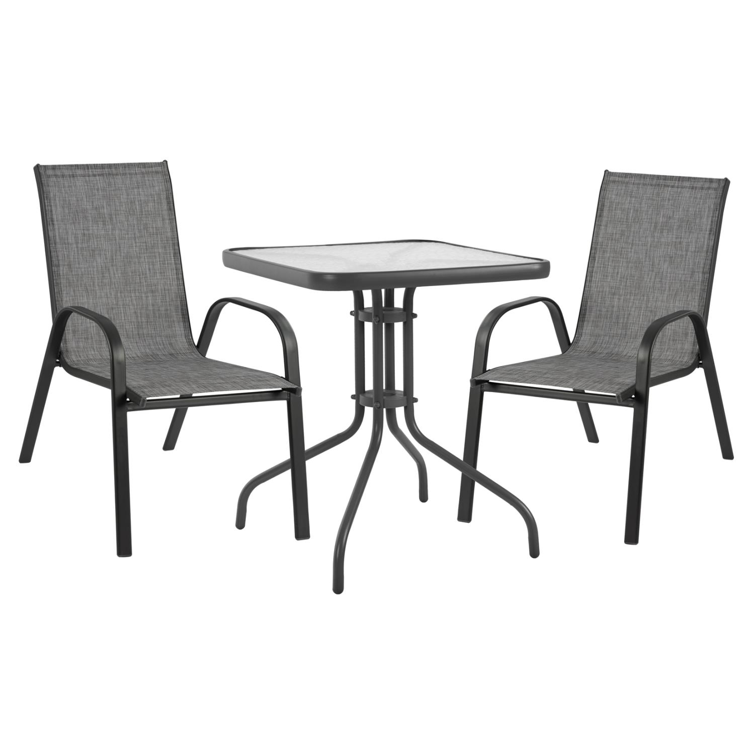 Σετ Κήπου Τραπεζαρία C5183.01 3τεμ Γκρί Μεταλλικό με Τραπέζι 60x60x72 εκ. & 2 Καρέκλες