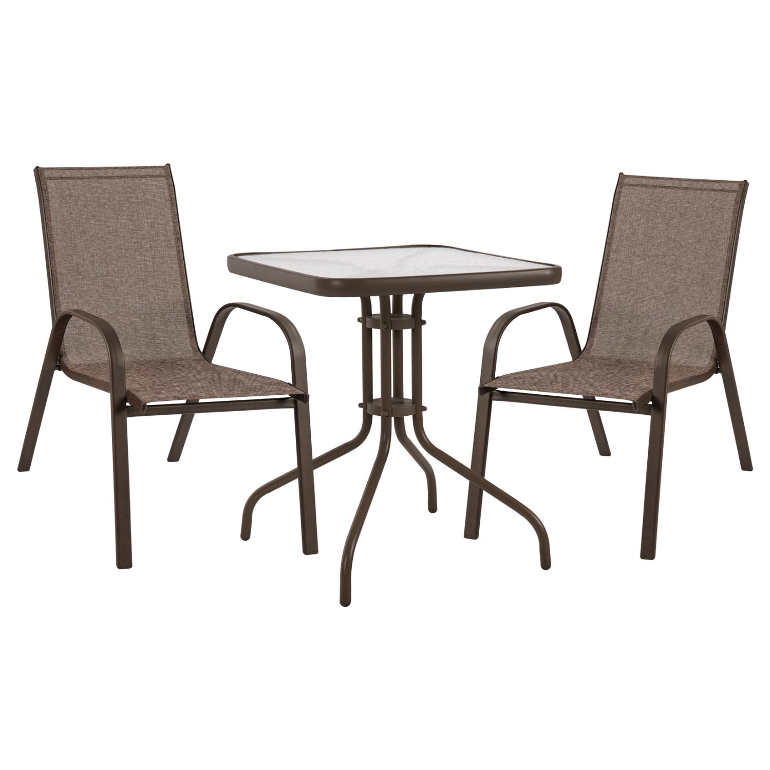 Σετ Κήπου Τραπεζαρία C5183.02 3τεμ Μεταλλικό Καφέ με Τραπέζι 60x60x72 εκ. & 2 Καρέκλες