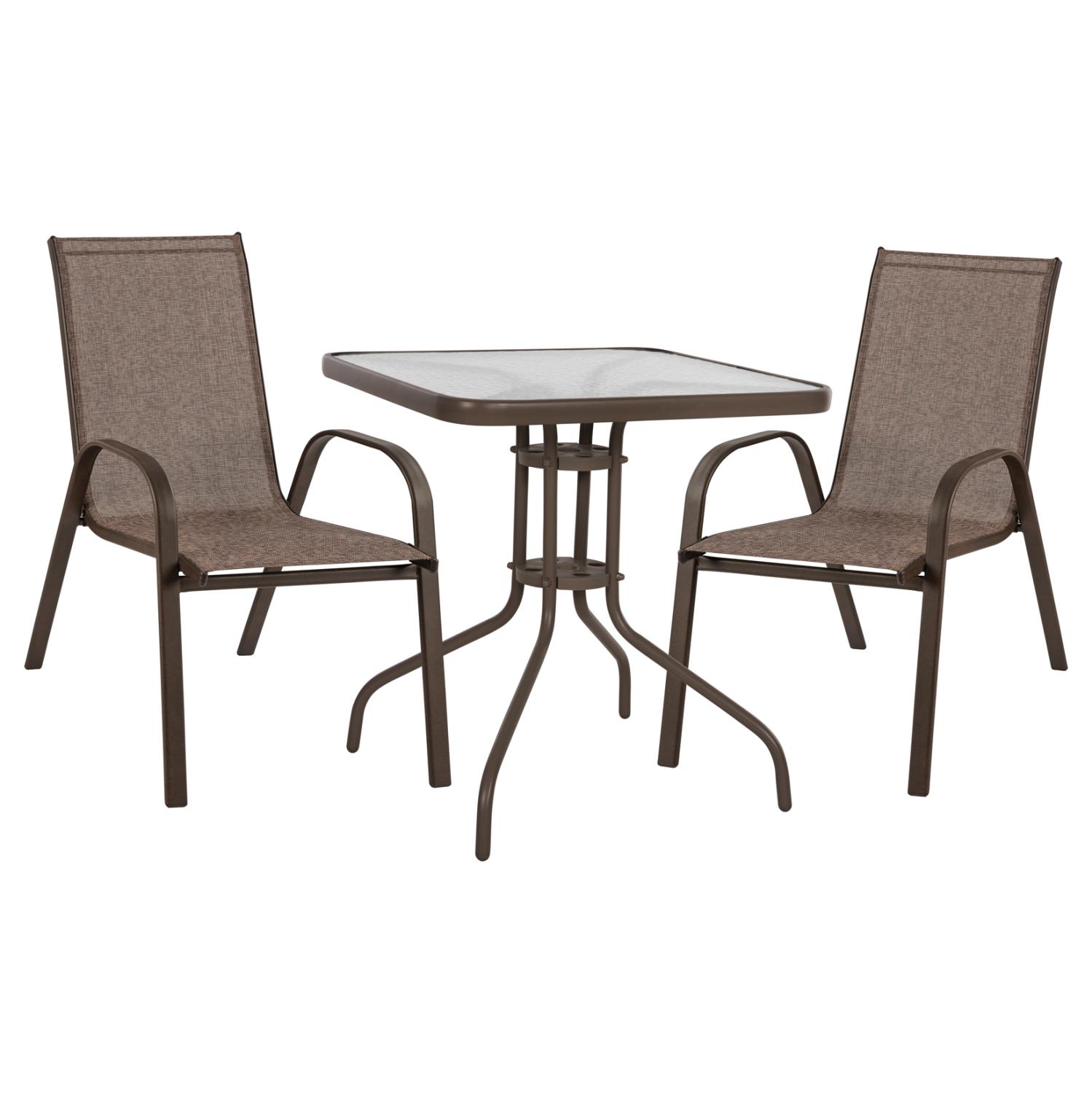 Σετ Κήπου Τραπεζαρία C5185.02 3τεμ Μεταλλικό Καφέ με Τραπέζι 70x70x72 εκ. & 2 Καρέκλες