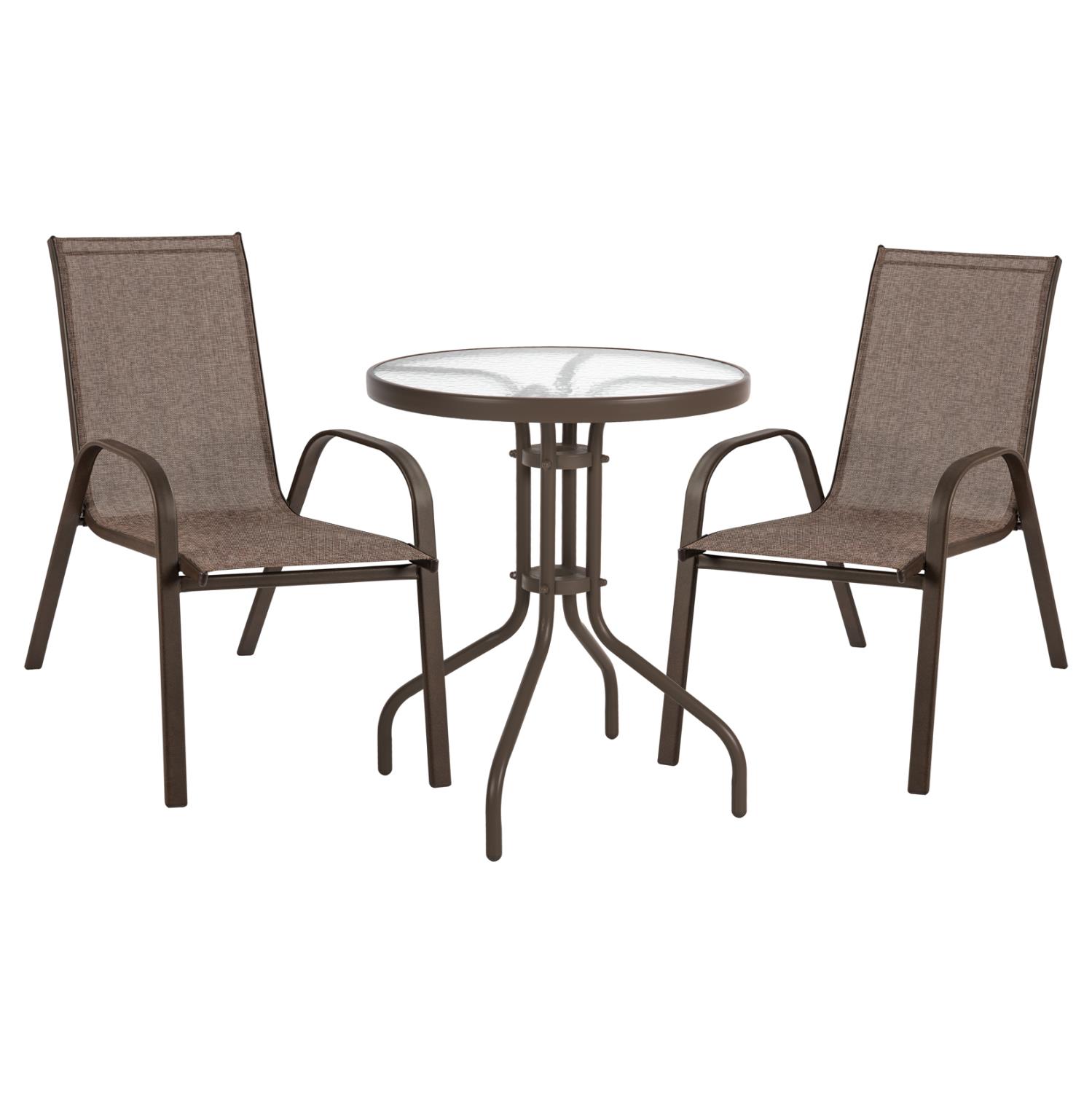 Σετ Κήπου Τραπεζαρία C5079.02 3τεμ Μεταλλικό Καφέ με Τραπέζι 60x60x72 εκ. & 2 Καρέκλες