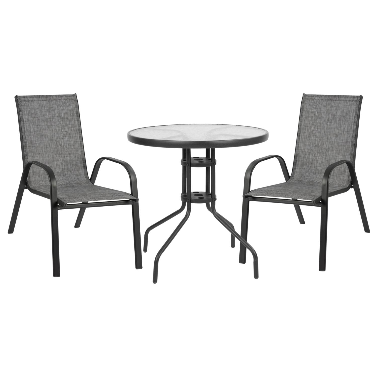 Σετ Κήπου Τραπεζαρία C5184.01 3τεμ Γκρί Μεταλλικό με Τραπέζι 70x70x72 εκ. & 2 Καρέκλες Leon