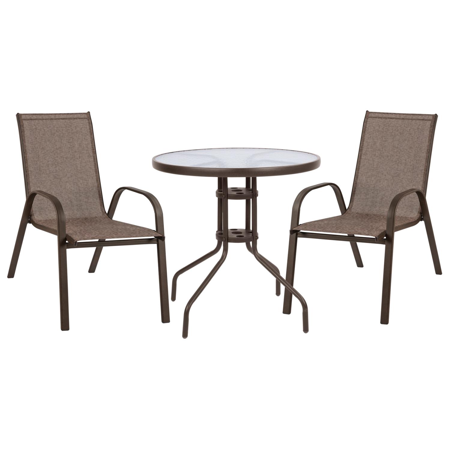 Σετ Κήπου Τραπεζαρία C5184.02 3τεμ Καφέ Μεταλλικό με Τραπέζι 70x70x72 εκ. & 2 Καρέκλες Leon