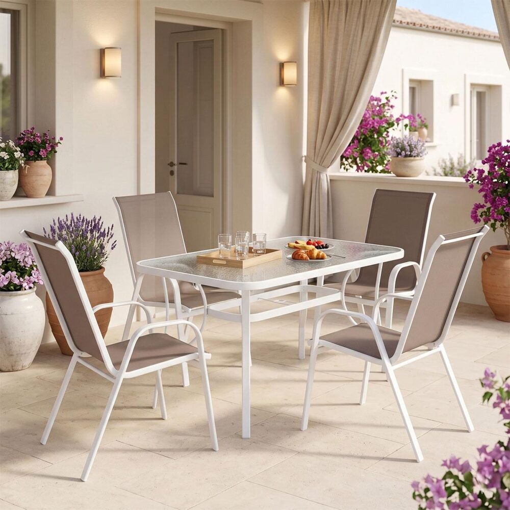 Σετ Τραπεζαρία Valor-Calan I 5τεμ μέταλλο λευκό-καφέ textilene 120x70x70εκ