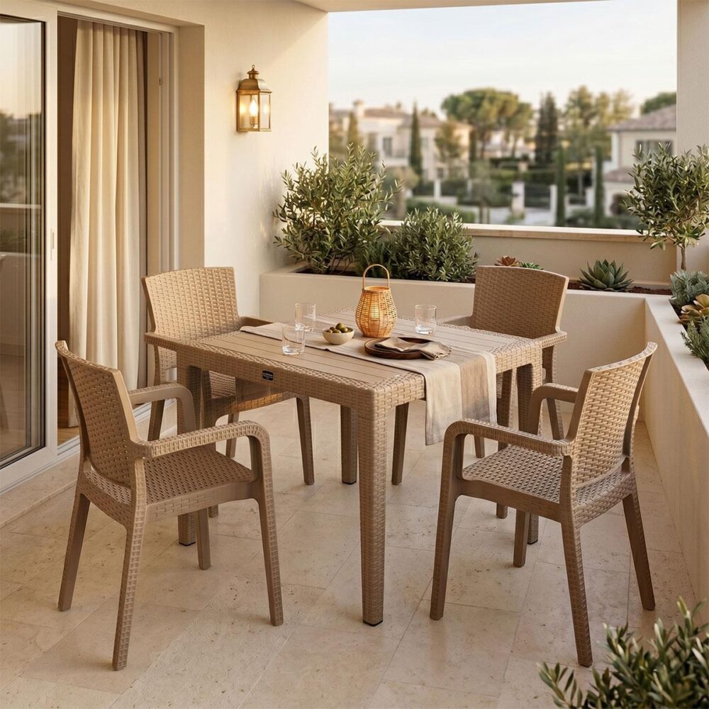 Σετ Τραπεζαρία Explore-Halcyon 5τεμ PP cappuccino 90x90x73,5εκ