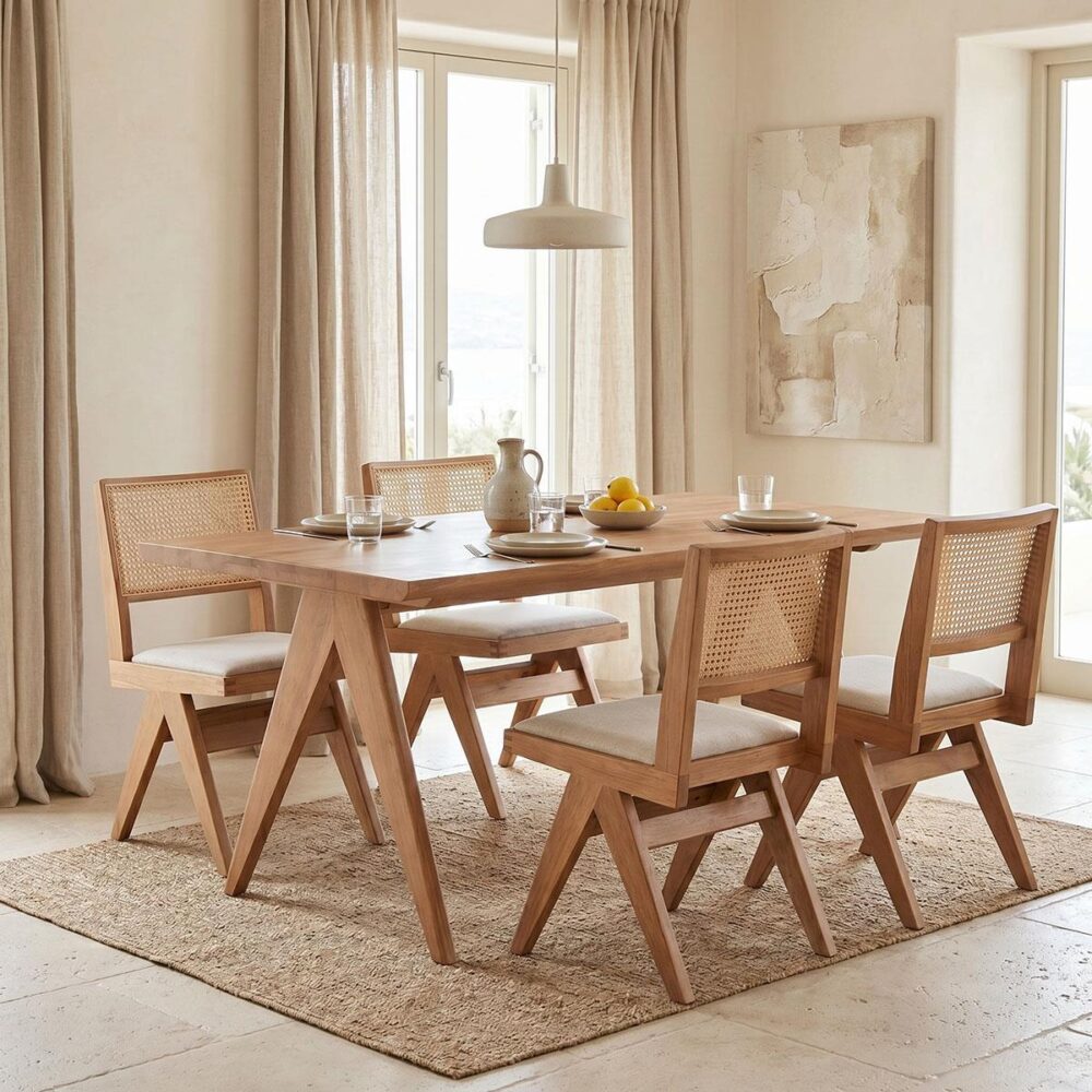 Τραπεζαρία Winslow σετ 5τεμ ξύλο rubberwood ανοιχτό καρυδί 160x85x75εκ