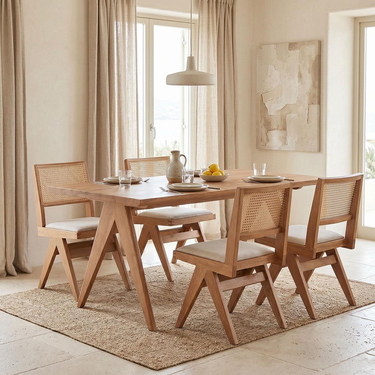 Τραπεζαρία Winslow σετ 5τεμ ξύλο rubberwood ανοιχτό καρυδί 160x85x75εκ