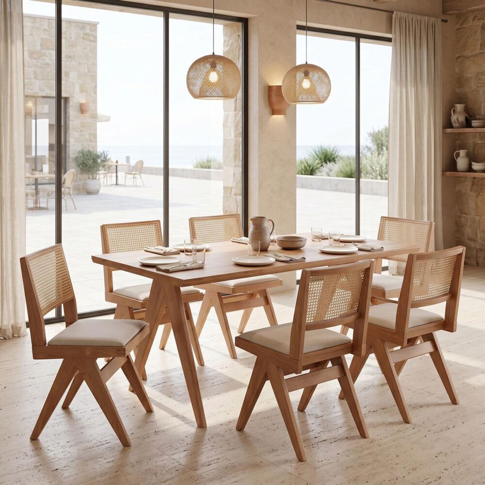 Τραπεζαρία Winslow σετ 7τεμ ξύλο rubberwood ανοιχτό καρυδί 160x85x75εκ