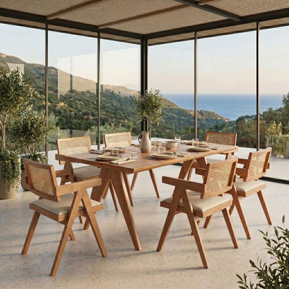 Τραπεζαρία Winslow Ι σετ 7τεμ ξύλο rubberwood ανοιχτό καρυδί 160x85x75εκ