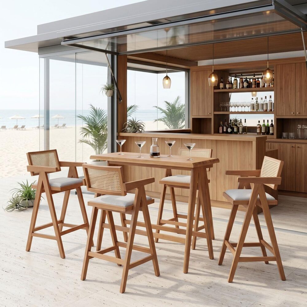 Τραπεζαρία μπαρ Winslow I σετ 5τεμ ξύλο rubberwood ανοιχτό καρυδί 120x45x100εκ