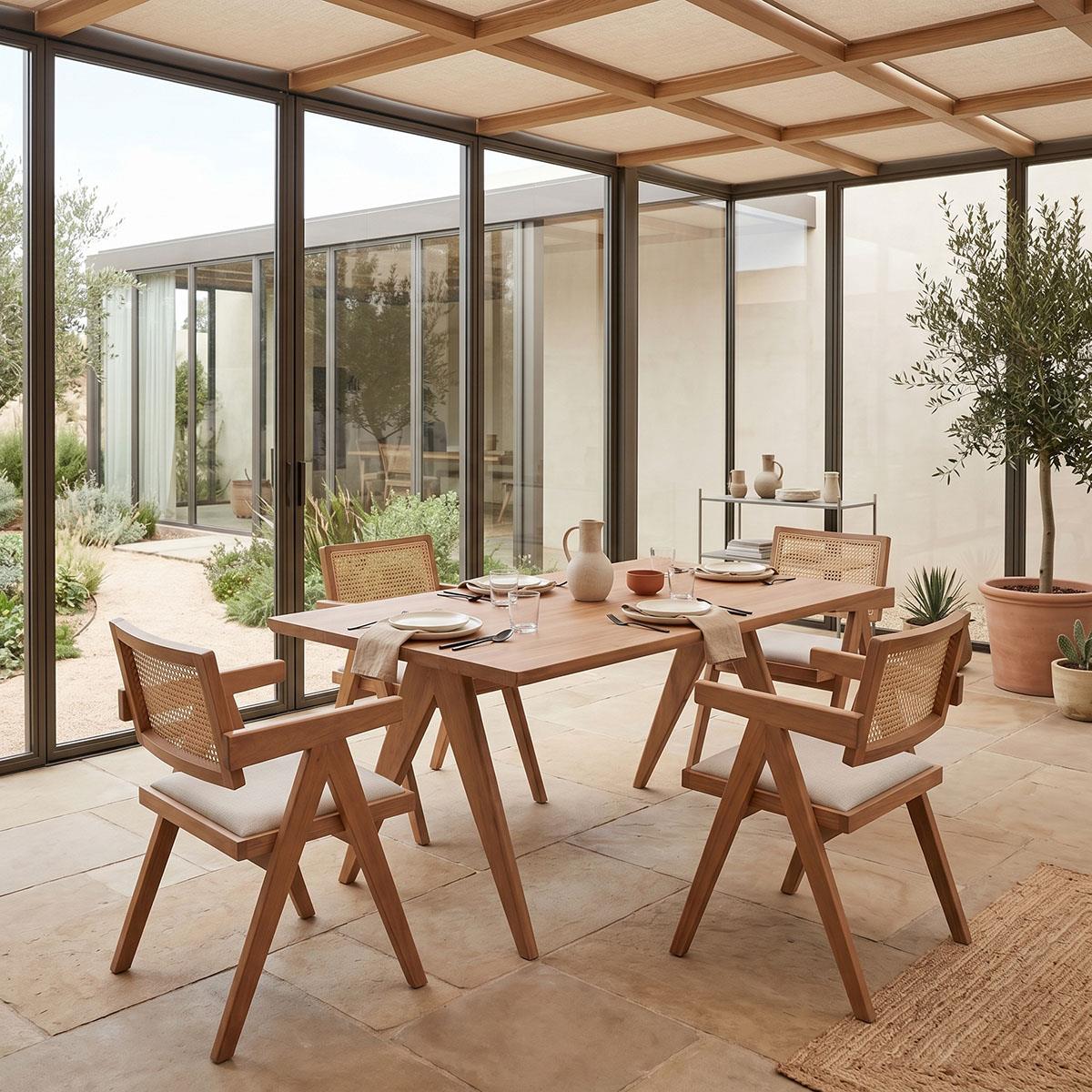 Τραπεζαρία Winslow Ι σετ 5τεμ ξύλο rubberwood ανοιχτό καρυδί 160x85x75εκ