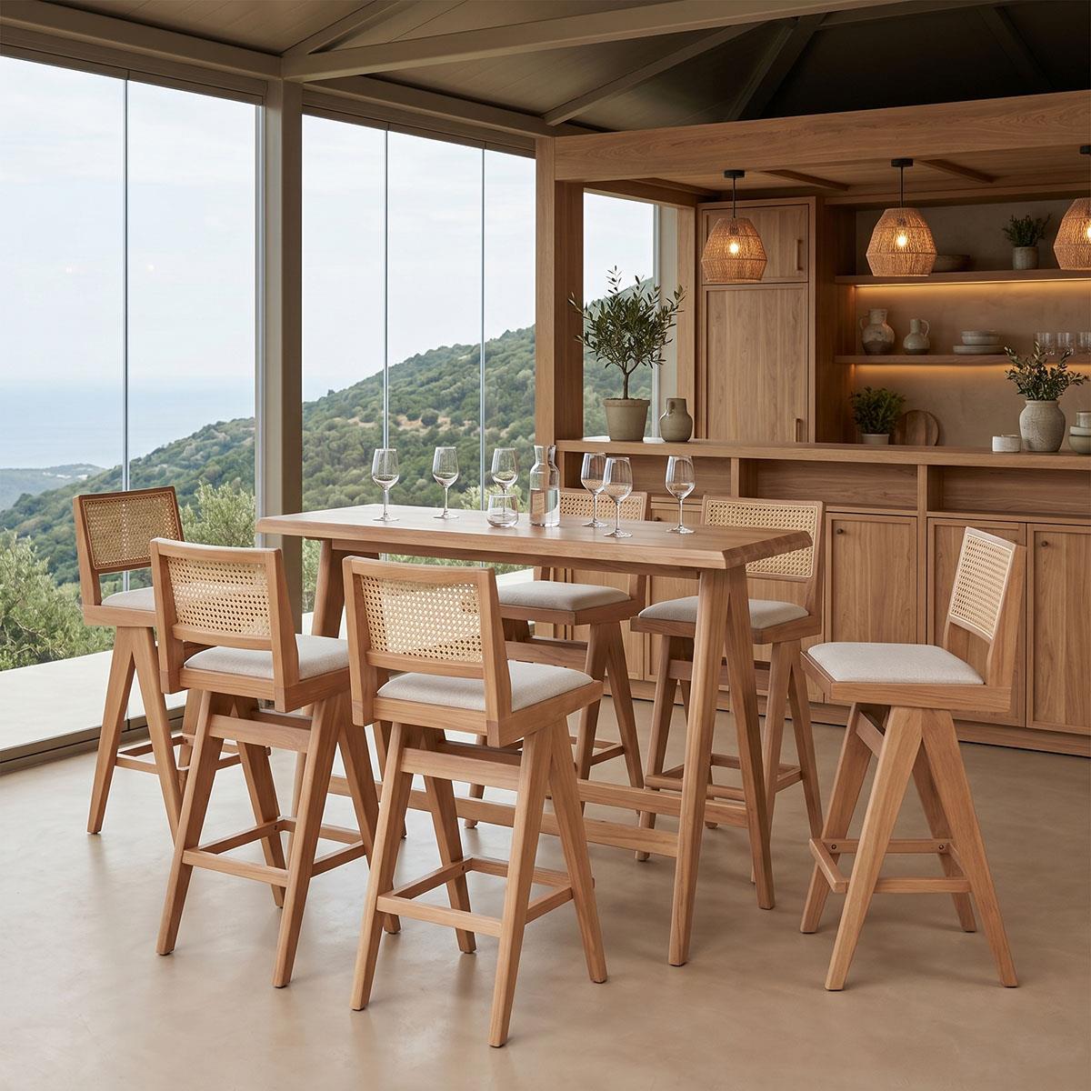 Τραπεζαρία μπαρ Winslow σετ 7τεμ ξύλο rubberwood ανοιχτό καρυδί 120x45x100εκ