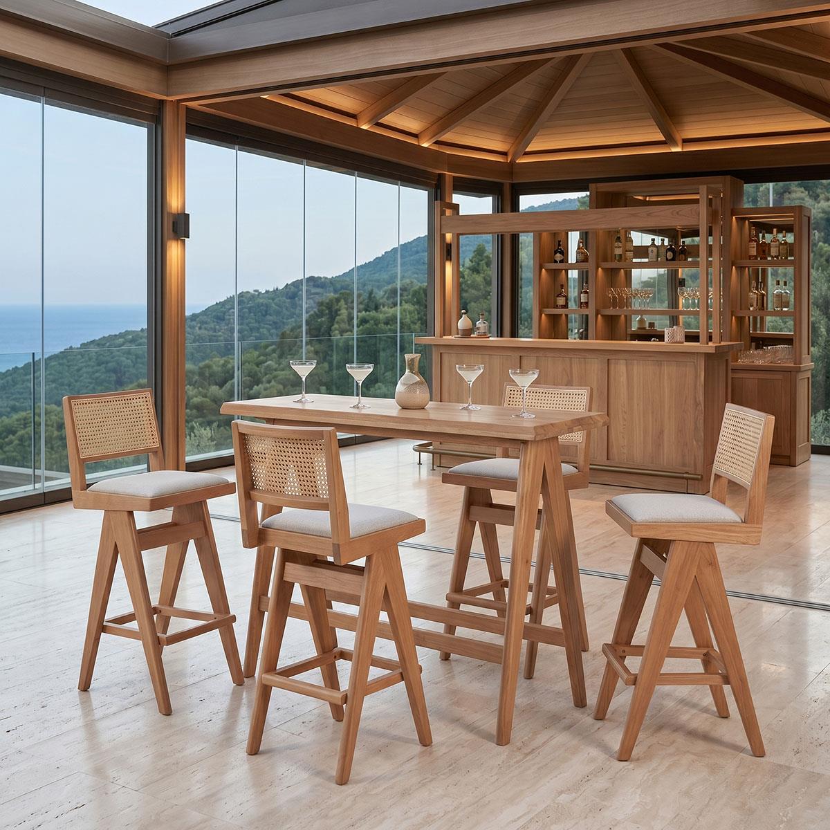 Τραπεζαρία μπαρ Winslow σετ 5τεμ ξύλο rubberwood ανοιχτό καρυδί 120x45x100εκ