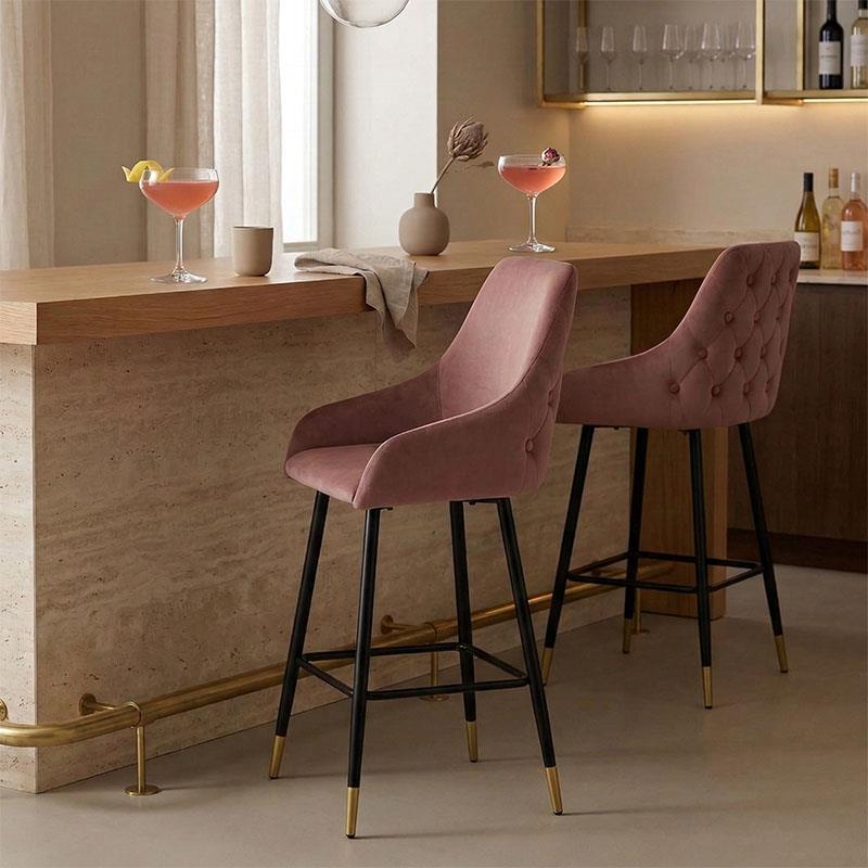 Σκαμπό bar Lithe μεταλλικό μαύρο χρυσό-βελούδο σάπιο μήλο 47x44x98εκ