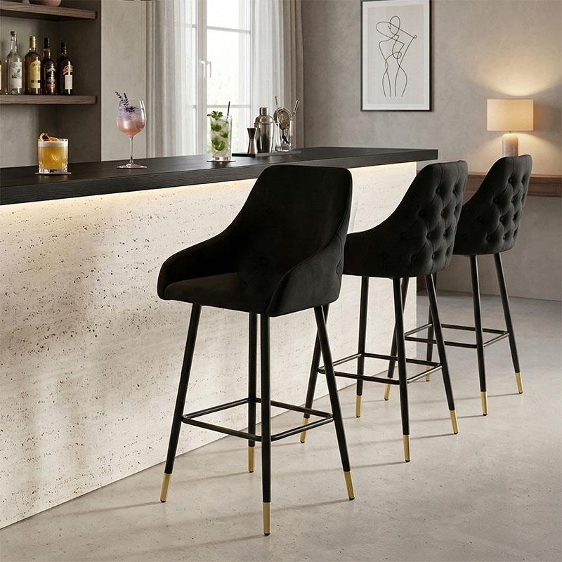 Σκαμπό bar Lithe μεταλλικό μαύρο χρυσό-βελούδο μαύρο 47x44x98εκ