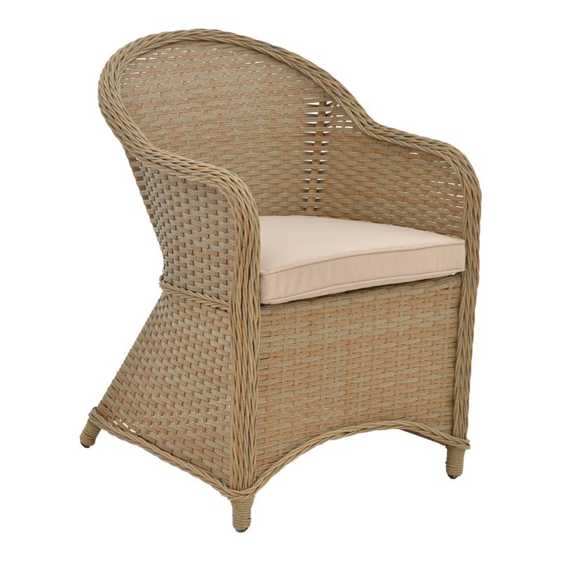 Καρέκλα - Πολυθρόνα κήπου Hadrian rattan καφέ- textilene μπεζ 57x70x85 εκ.